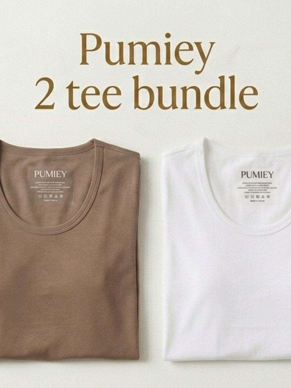 Pumiey 2-Pack Short Sleeve Crew Neck Tops Large Brown White Smooth Classic Soft